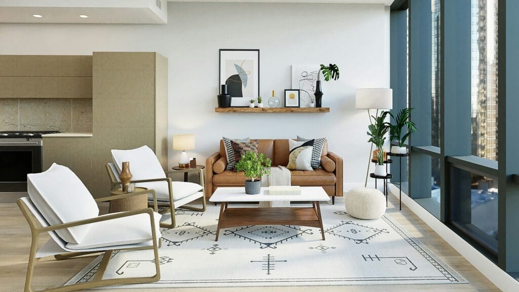 A cozy and well-lit living room that reflects the comfort many seek as a homebuyer in Raleigh, blending style with everyday functionality.