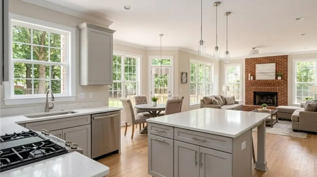 Spacious modern kitchen in a lease to own raleigh home, ideal for families rebuilding credit in NC