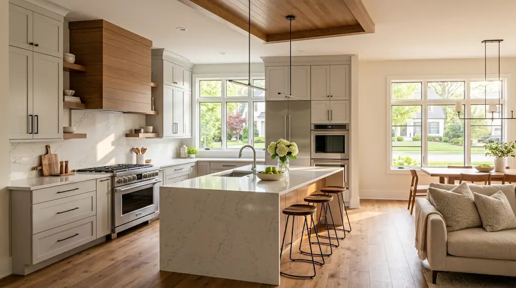 Bright modern kitchen interior in a lease to own home, symbolizing comfort and the path to family homeownership