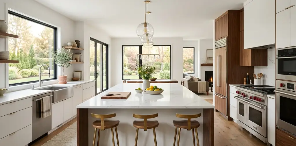 Bright modern kitchen interior in a lease to own home, symbolizing transparency and the comfort of future homeownership