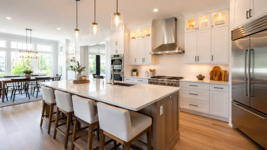 Bright modern kitchen interior in a lease to own home, symbolizing comfort and new beginnings during relocation
