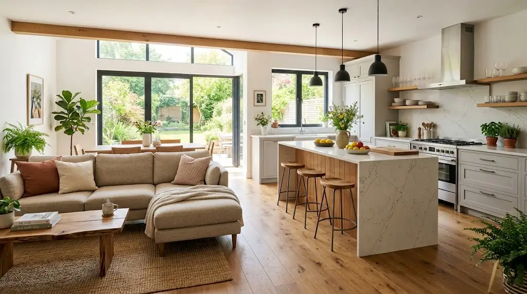 Bright modern kitchen interior in Aliyah’s lease to own home in Greensboro area, symbolizing stability and the joy of homeownership