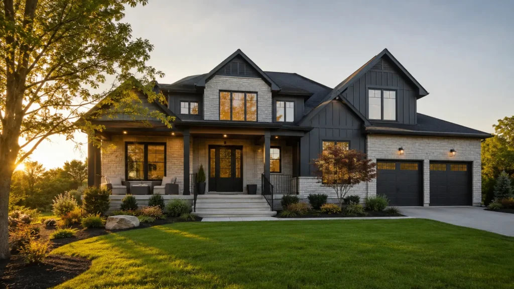 Modern front exterior of a lease to own home in Raleigh or Greensboro, representing success and homeownership for self-employed buyers