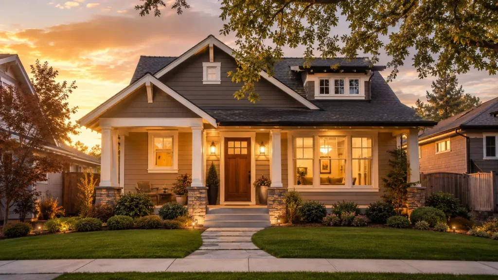 Front exterior of a lease to own homeownership home after divorce in Raleigh NC at golden hour, representing a fresh start for families rebuilding after divorce
